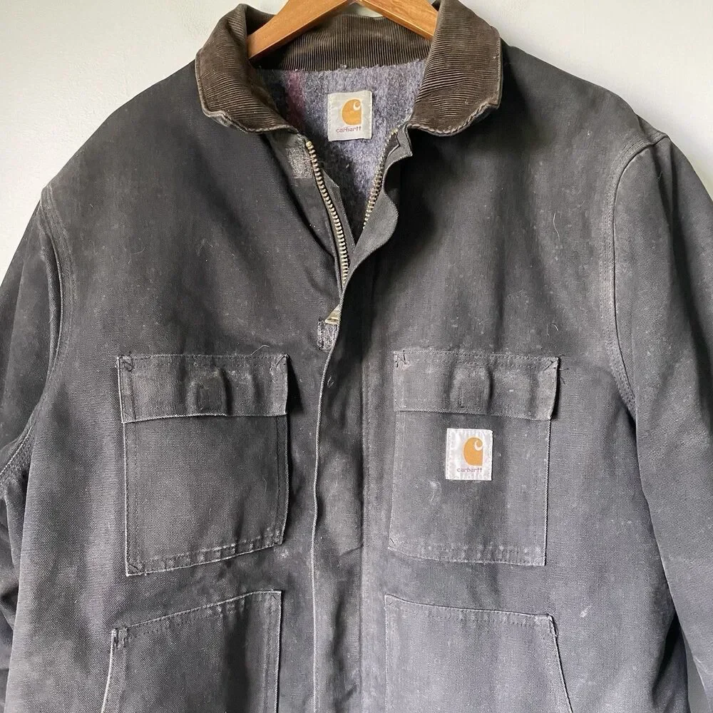 Carhartt Vintage 1990's Blanket Lined Chore Jacket Work Coat Black Men's Size XL - Picture 6 of 16